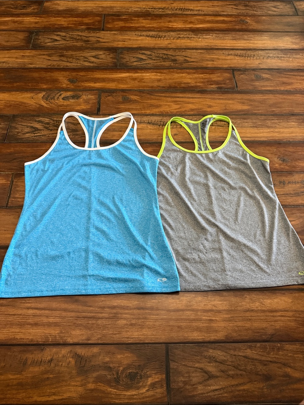 Champion Racerback Tank Tops in Blue and Gray with Contrast Trim